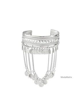 Vintage Coin Tassel Arm Cuff Boho Upper Arm Bracelet Open Cuff Bangle